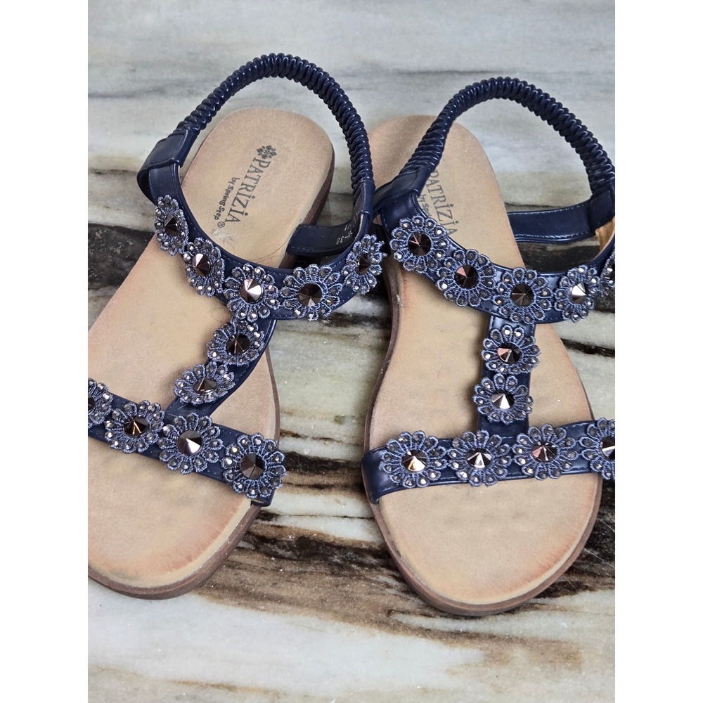 Patrizia by Spring Step Talith Navy Blue Floral Studded Slingback Sandals 38